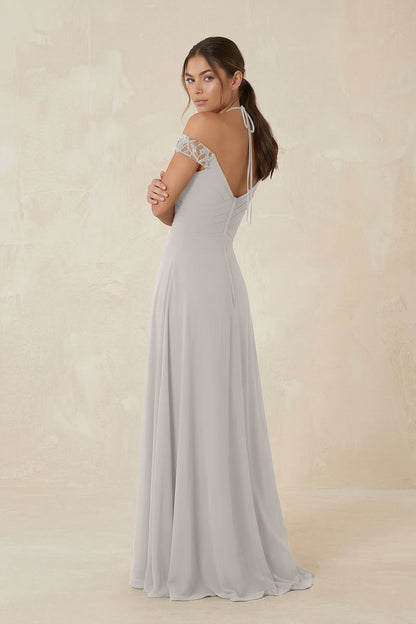 A-Line Off-the-Shoulder Chiffon Bridesmaid Dress in Silver