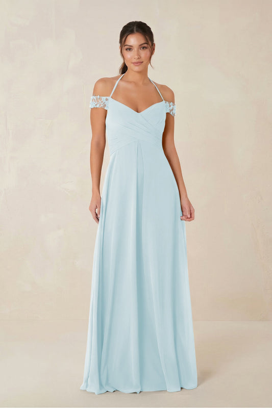 A-Line Off-the-Shoulder Chiffon Bridesmaid Dress in Sky Blue
