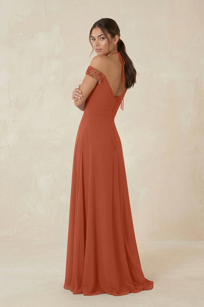 A-Line Off-the-Shoulder Chiffon Bridesmaid Dress in Spice