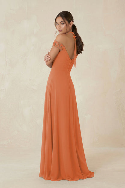 A-Line Off-the-Shoulder Chiffon Bridesmaid Dress in Terracotta