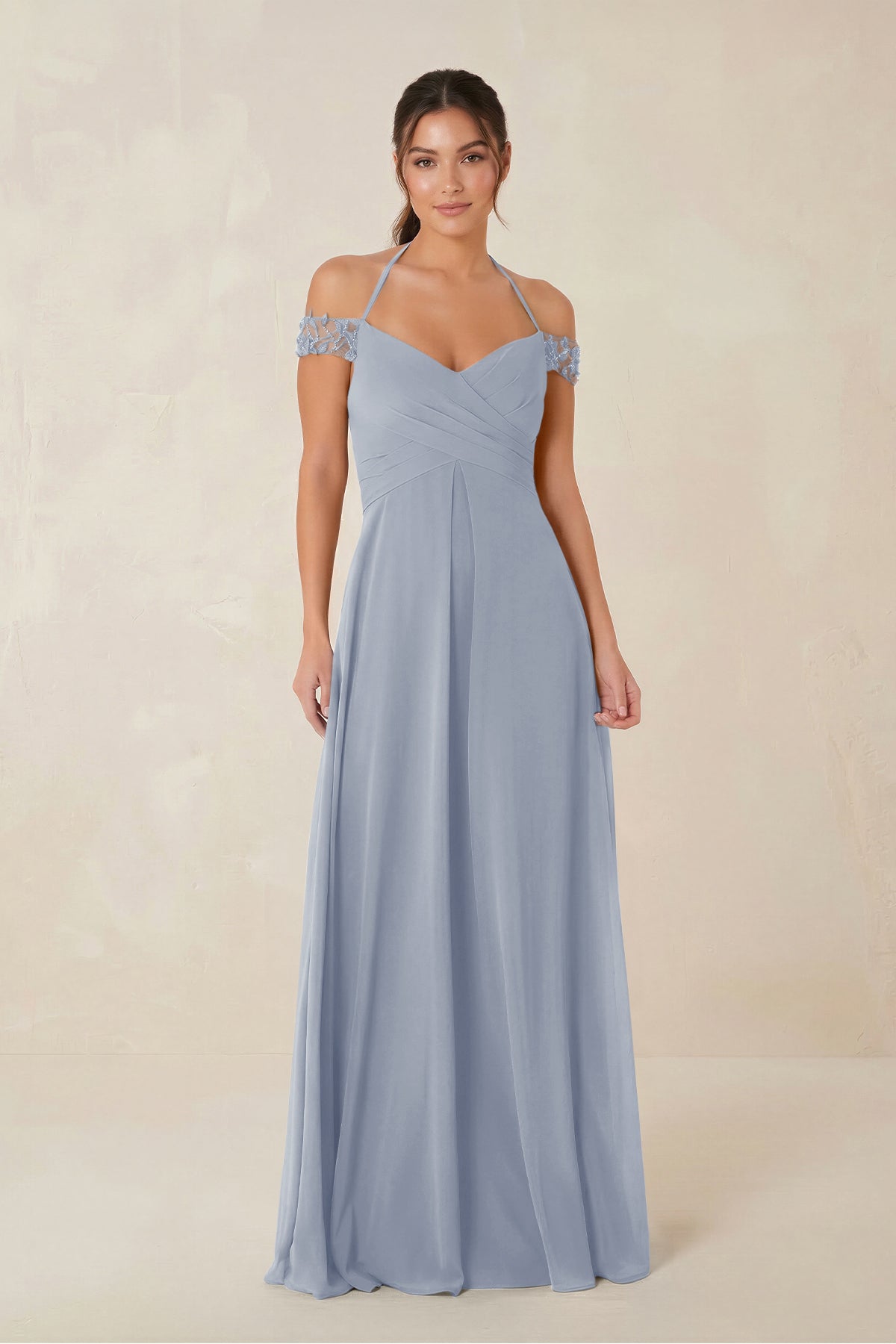 A-Line Off-the-Shoulder Chiffon Bridesmaid Dress in Twilight