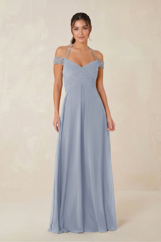 A-Line Off-the-Shoulder Chiffon Bridesmaid Dress in Twilight