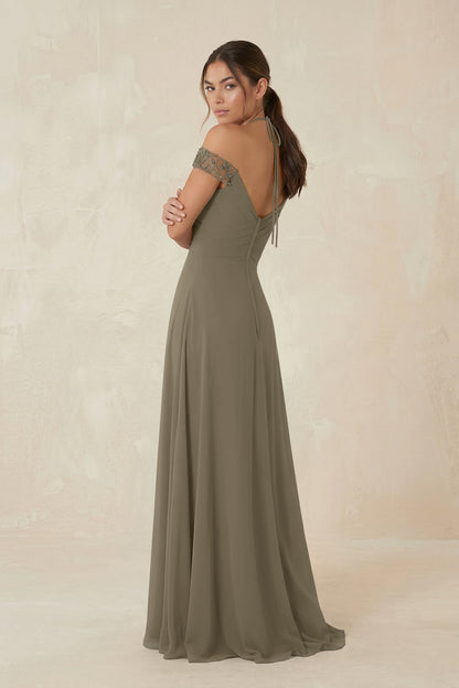 A-Line Off-the-Shoulder Chiffon Bridesmaid Dress in Willow Green