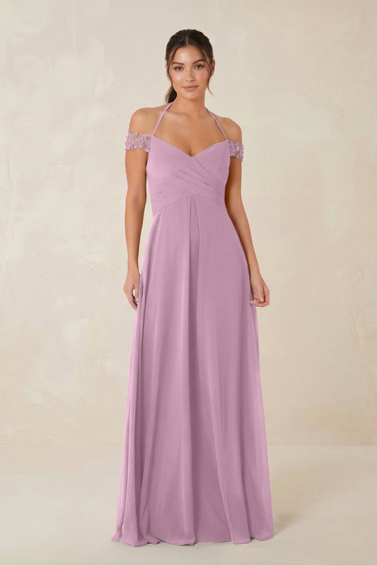 A-Line Off-the-Shoulder Chiffon Bridesmaid Dress in Wisteria