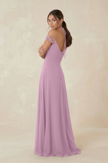 A-Line Off-the-Shoulder Chiffon Bridesmaid Dress in Wisteria