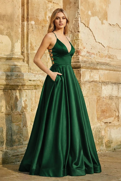 A Line Royal Blue Spaghetti Straps Satin Prom Dress With Pockets