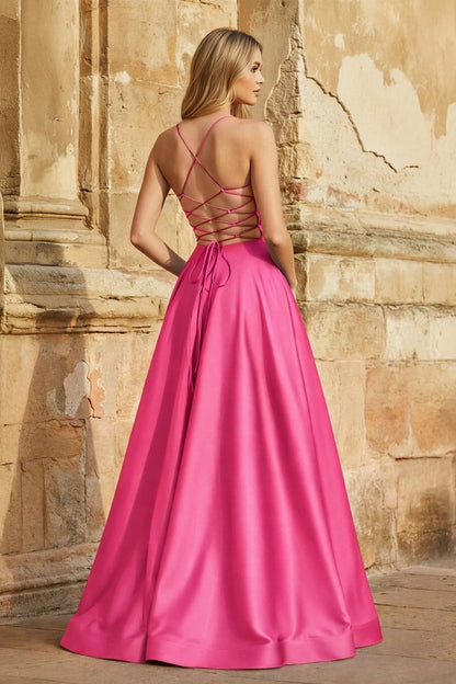A Line Royal Blue Spaghetti Straps Satin Prom Dress With Pockets