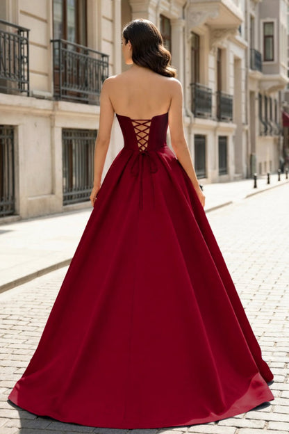 A-Line Beaded Sweetheart Royal Blue Satin Prom Dress