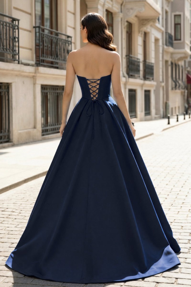 A-Line Beaded Sweetheart Royal Blue Satin Prom Dress