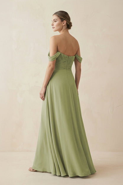 A-Line Off-the-Shoulder Chiffon Bridesmaid Dress in Moss Green