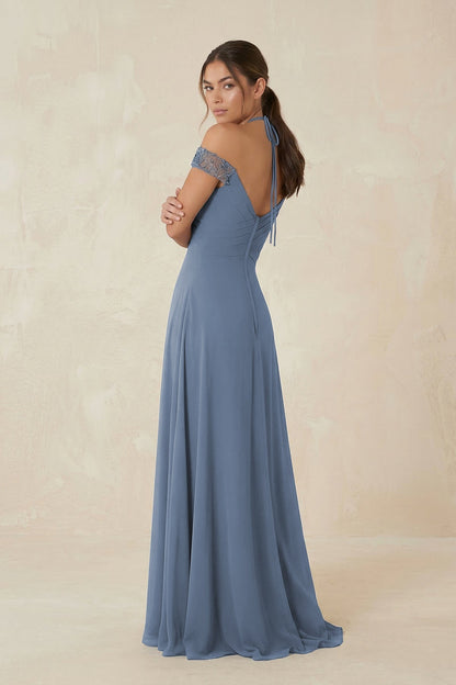 A-Line Off-the-Shoulder Chiffon Bridesmaid Dress in Neptune