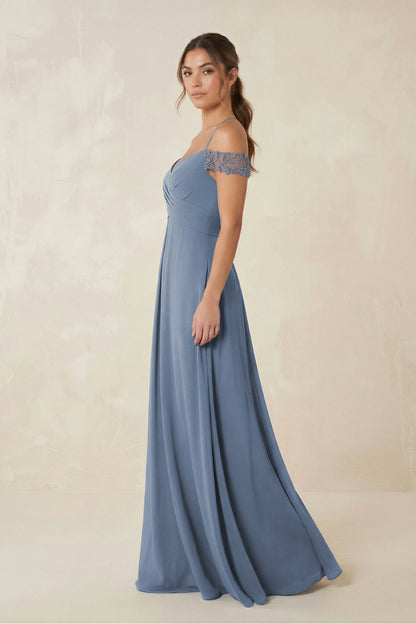 A-Line Off-the-Shoulder Chiffon Bridesmaid Dress in Neptune