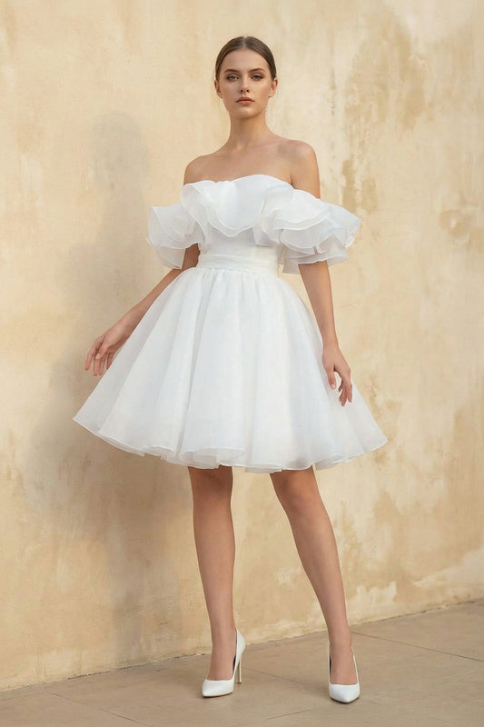 A-Line Off-The-Shoulder Sleeveless Short Mini Organza Wedding Dresses