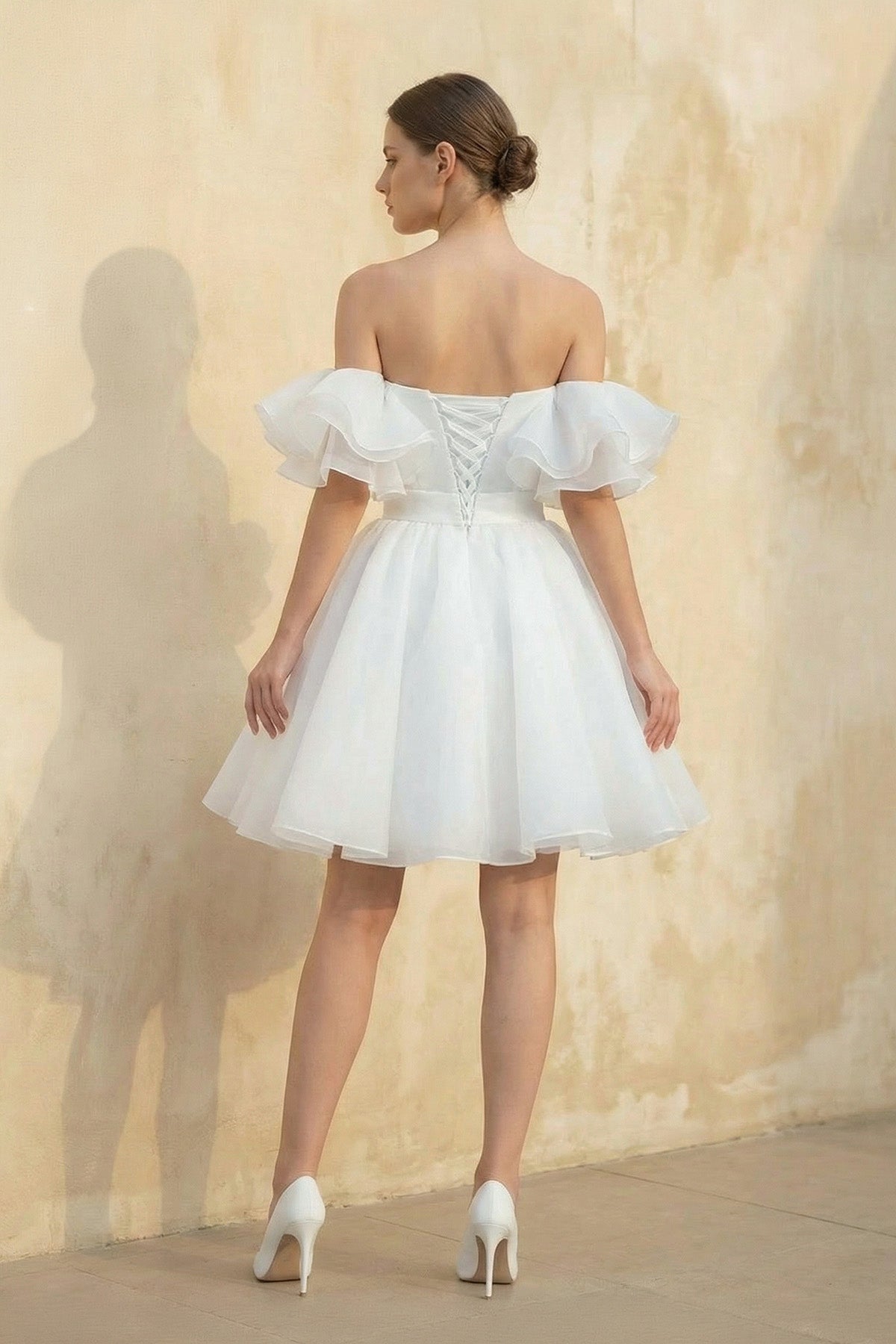 A-Line Off-The-Shoulder Sleeveless Short Mini Organza Wedding Dresses
