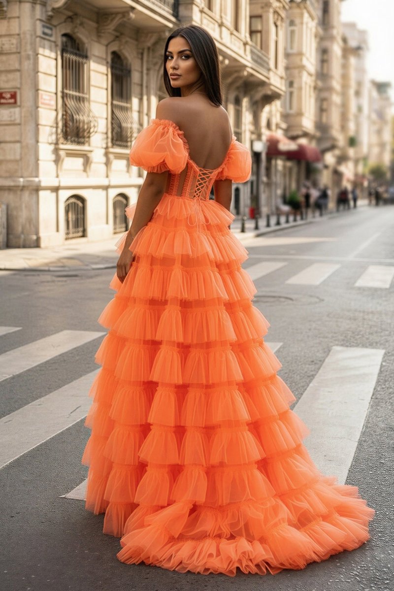 A-line Off-the-Shoulder Tulle Prom Dress with Slit