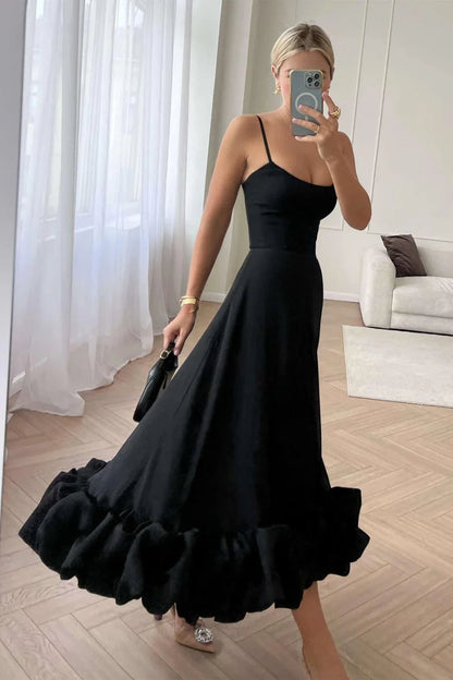 A Line Satin White Long Prom Dresses with Ruffles