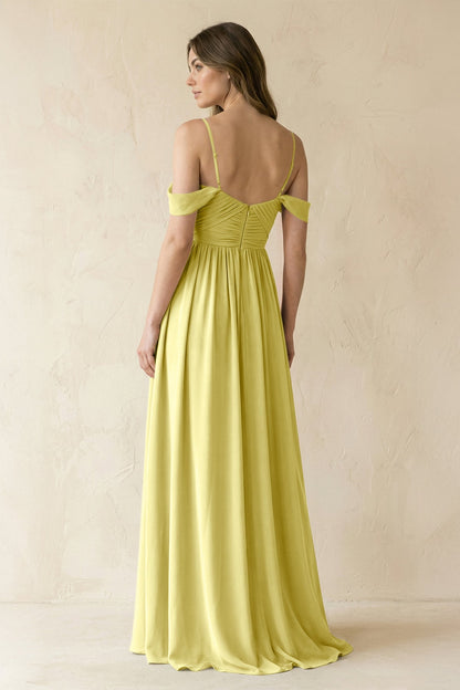 A-Line Off-the-Shoulder Pleated Chiffon Bridesmaid Dress in Buttercup