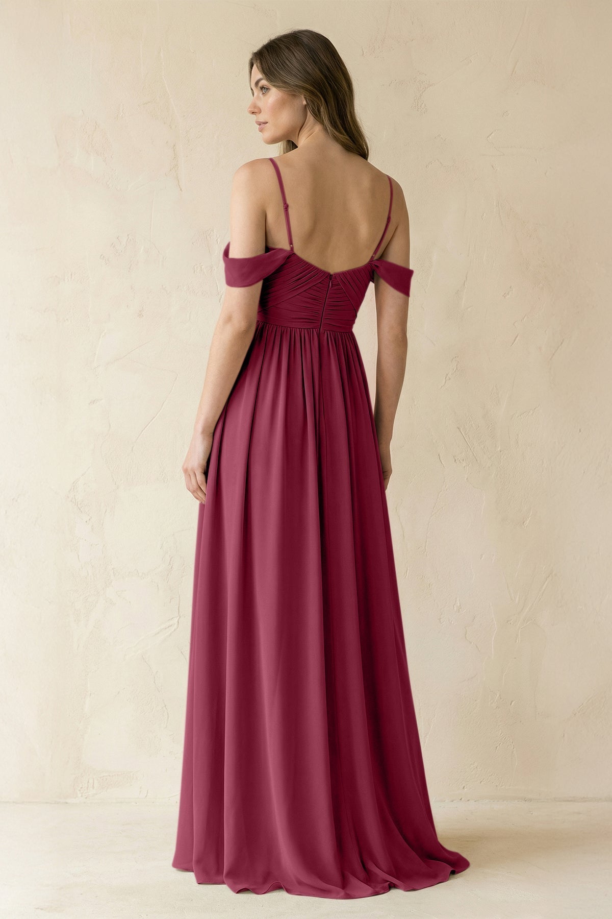 A-Line Off-the-Shoulder Pleated Chiffon Bridesmaid Dress in Desert Rose