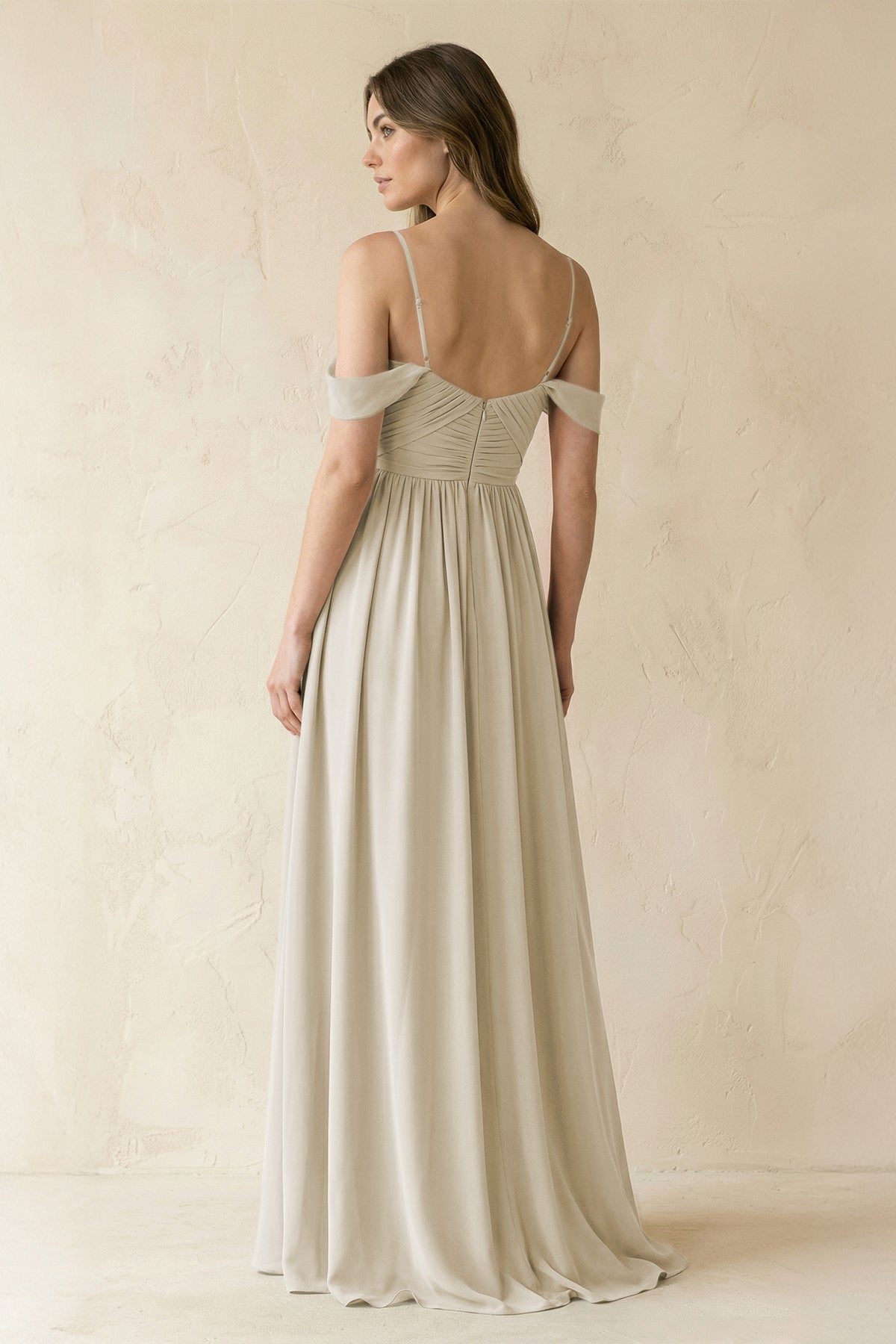 A-Line Off-the-Shoulder Pleated Chiffon Bridesmaid Dress in Dove Gray