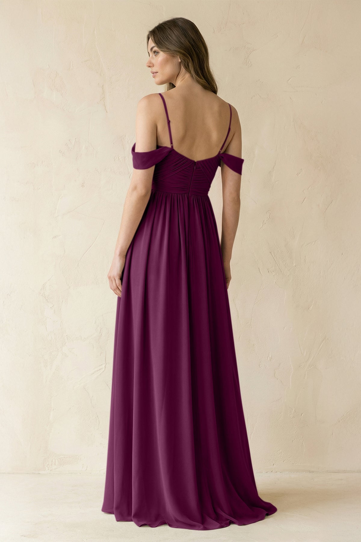 A-Line Off-the-Shoulder Pleated Chiffon Bridesmaid Dress in Fig