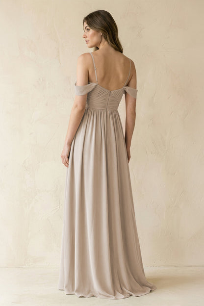 A-Line Off-the-Shoulder Pleated Chiffon Bridesmaid Dress in Frost