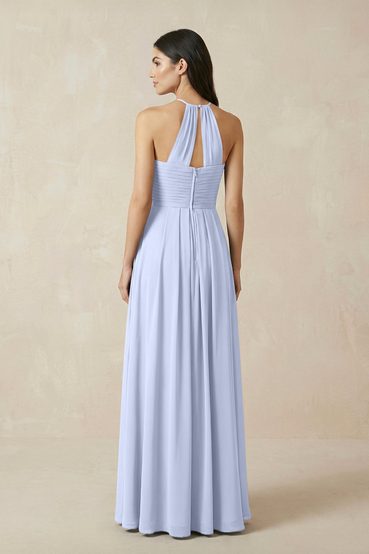 A-Line Halter Neck Pleated Chiffon Bridesmaid Dress in Ice