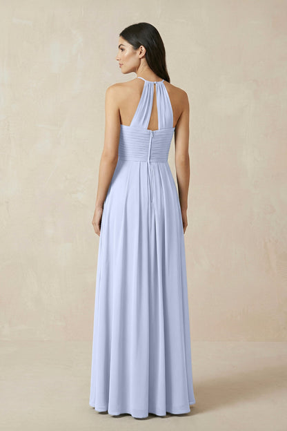 A-Line Halter Neck Pleated Chiffon Bridesmaid Dress in Ice