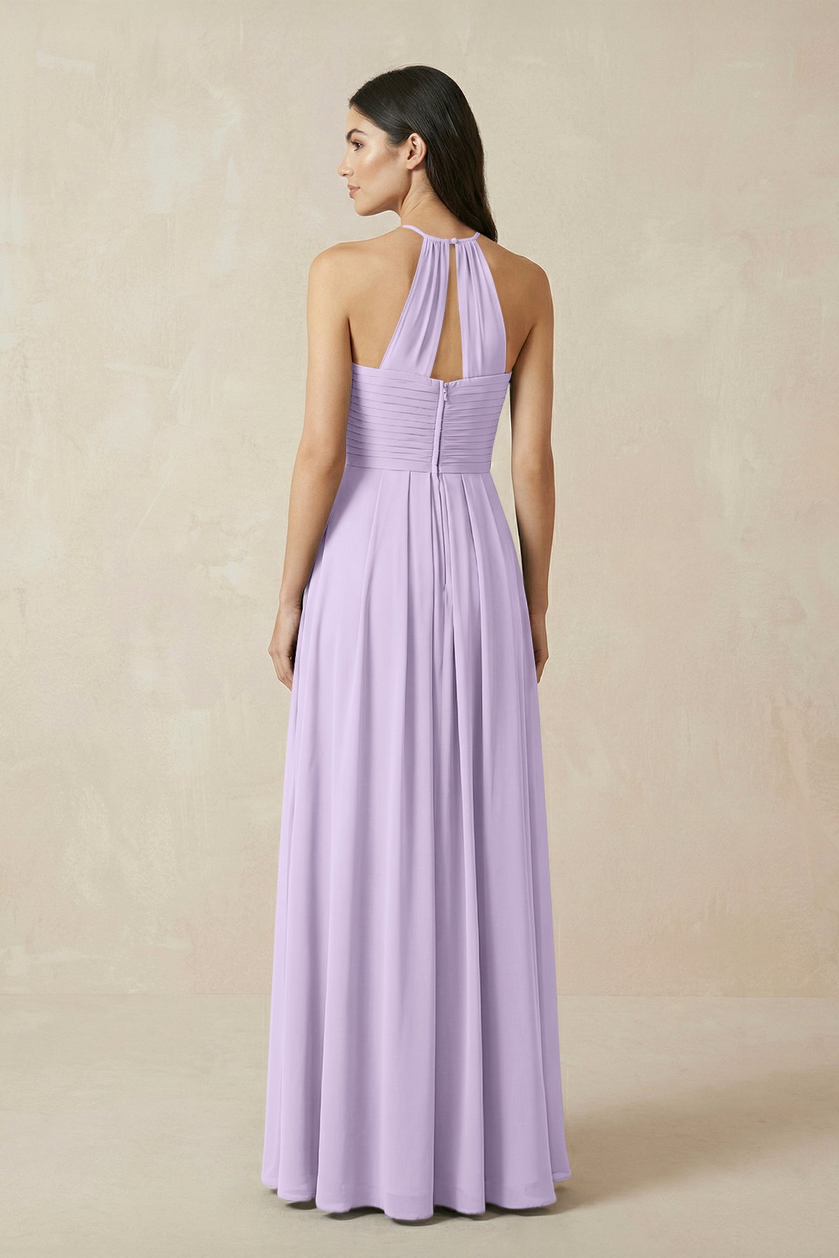 A-Line Halter Neck Pleated Chiffon Bridesmaid Dress in Lavender