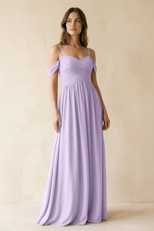 A-Line Off-the-Shoulder Pleated Chiffon Bridesmaid Dress in Lavender