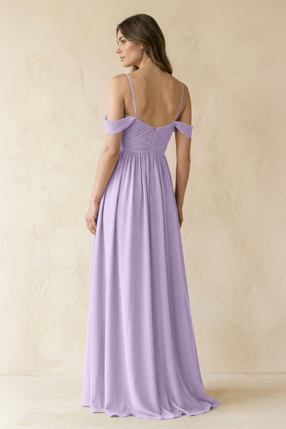 A-Line Off-the-Shoulder Pleated Chiffon Bridesmaid Dress in Lavender