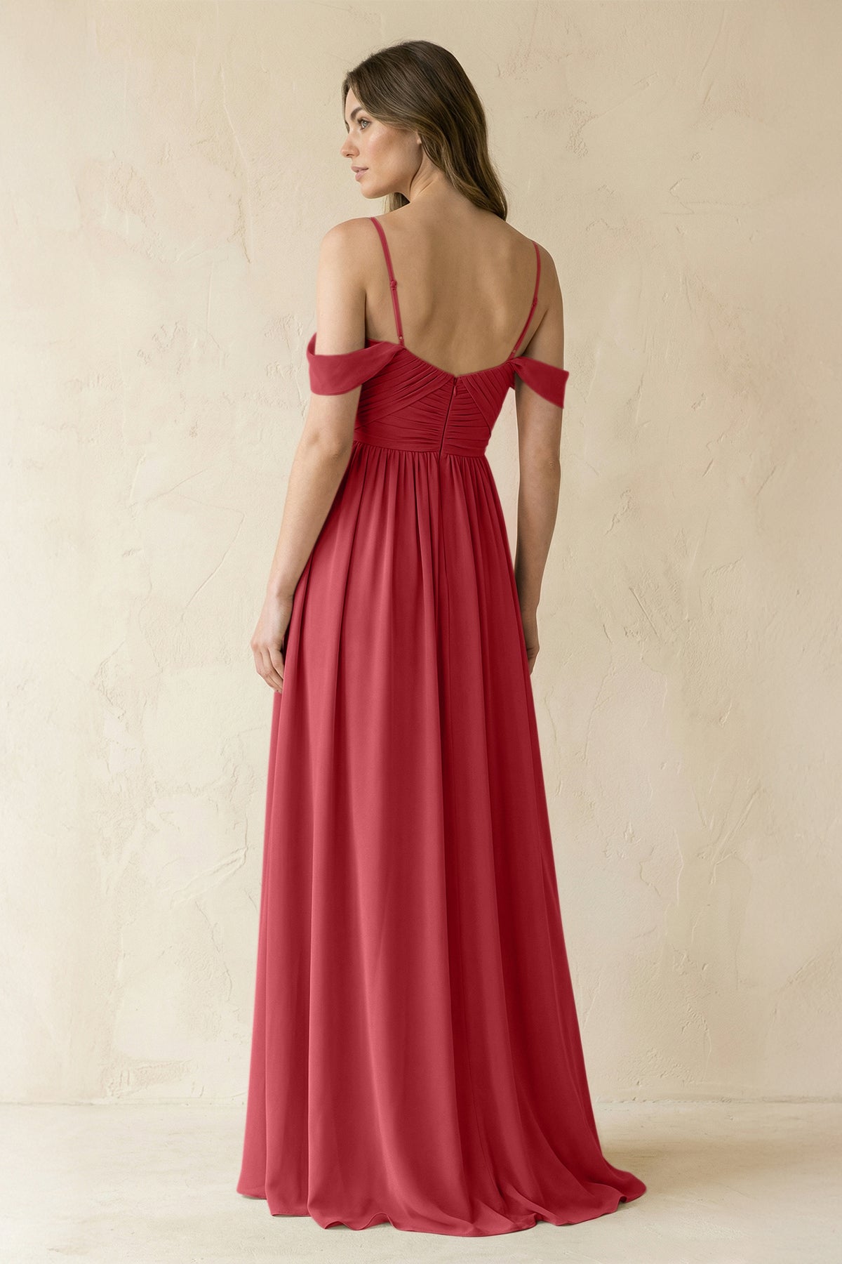 A-Line Off-the-Shoulder Pleated Chiffon Bridesmaid Dress in Merlot