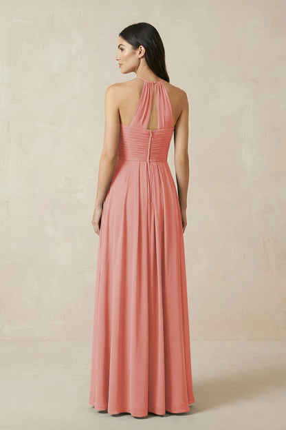 A-Line Halter Neck Pleated Chiffon Bridesmaid Dress in Mulberry