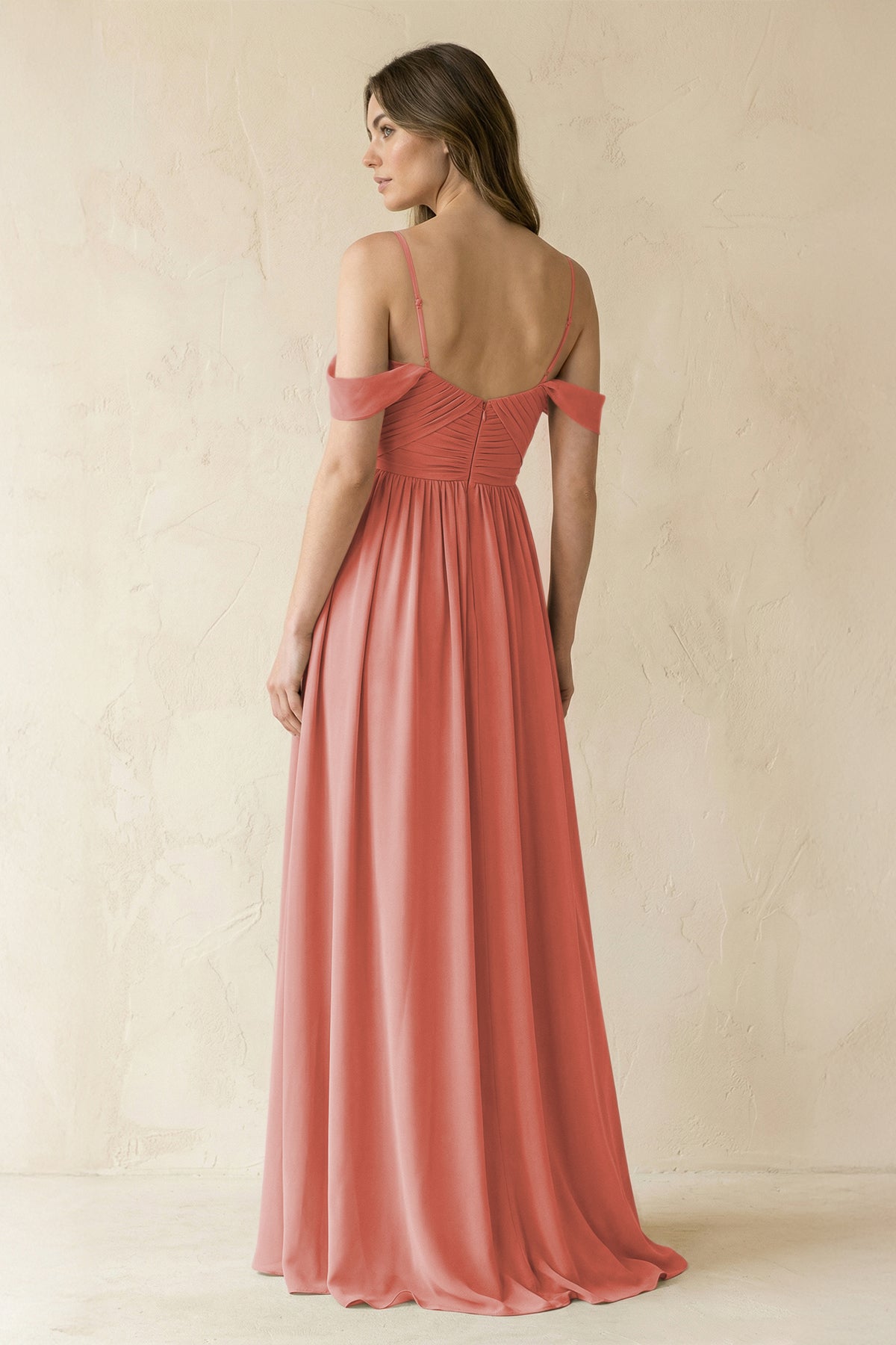A-Line Off-the-Shoulder Pleated Chiffon Bridesmaid Dress in Mulberry