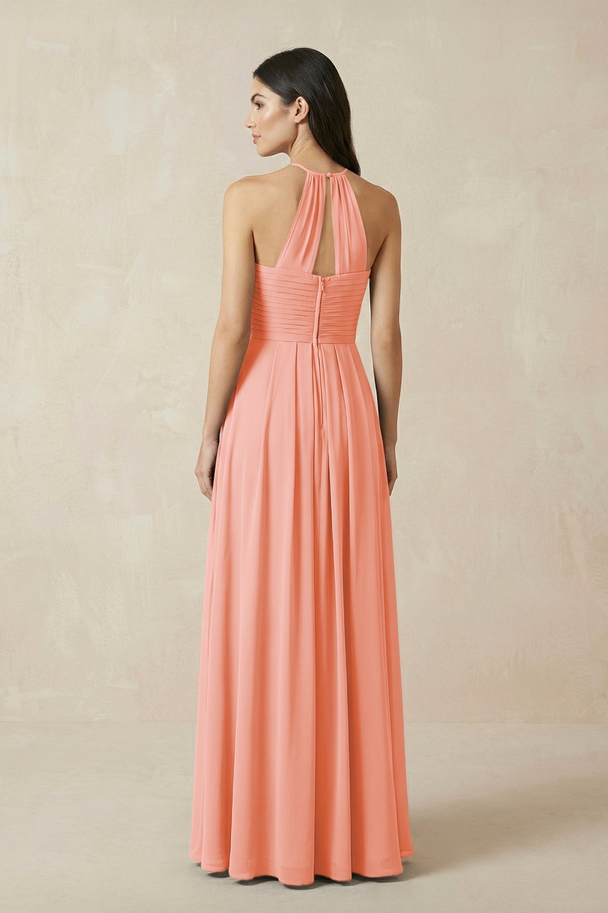 A-Line Halter Neck Pleated Chiffon Bridesmaid Dress in Rosette