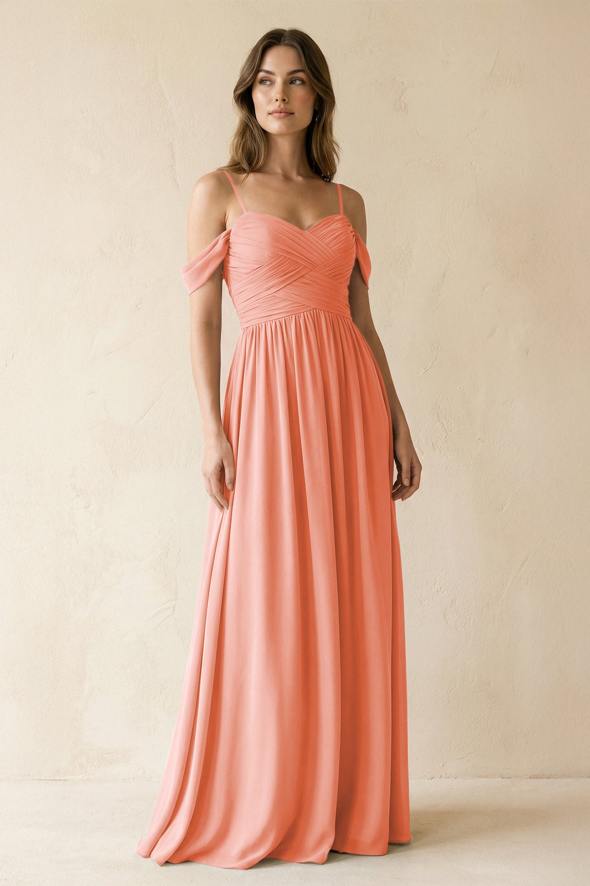 A-Line Off-the-Shoulder Pleated Chiffon Bridesmaid Dress in Rosette