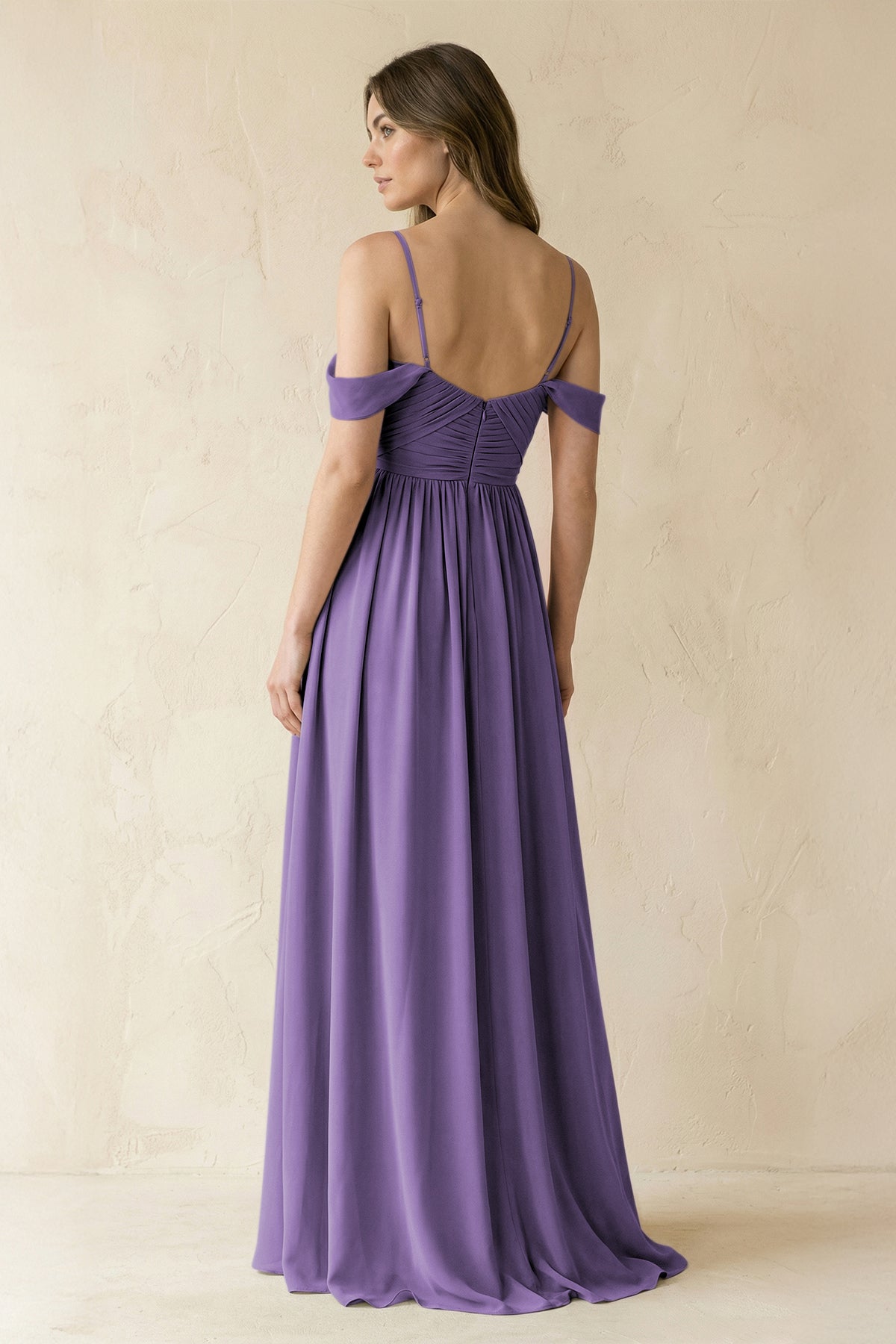 A-Line Off-the-Shoulder Pleated Chiffon Bridesmaid Dress in Tahiti