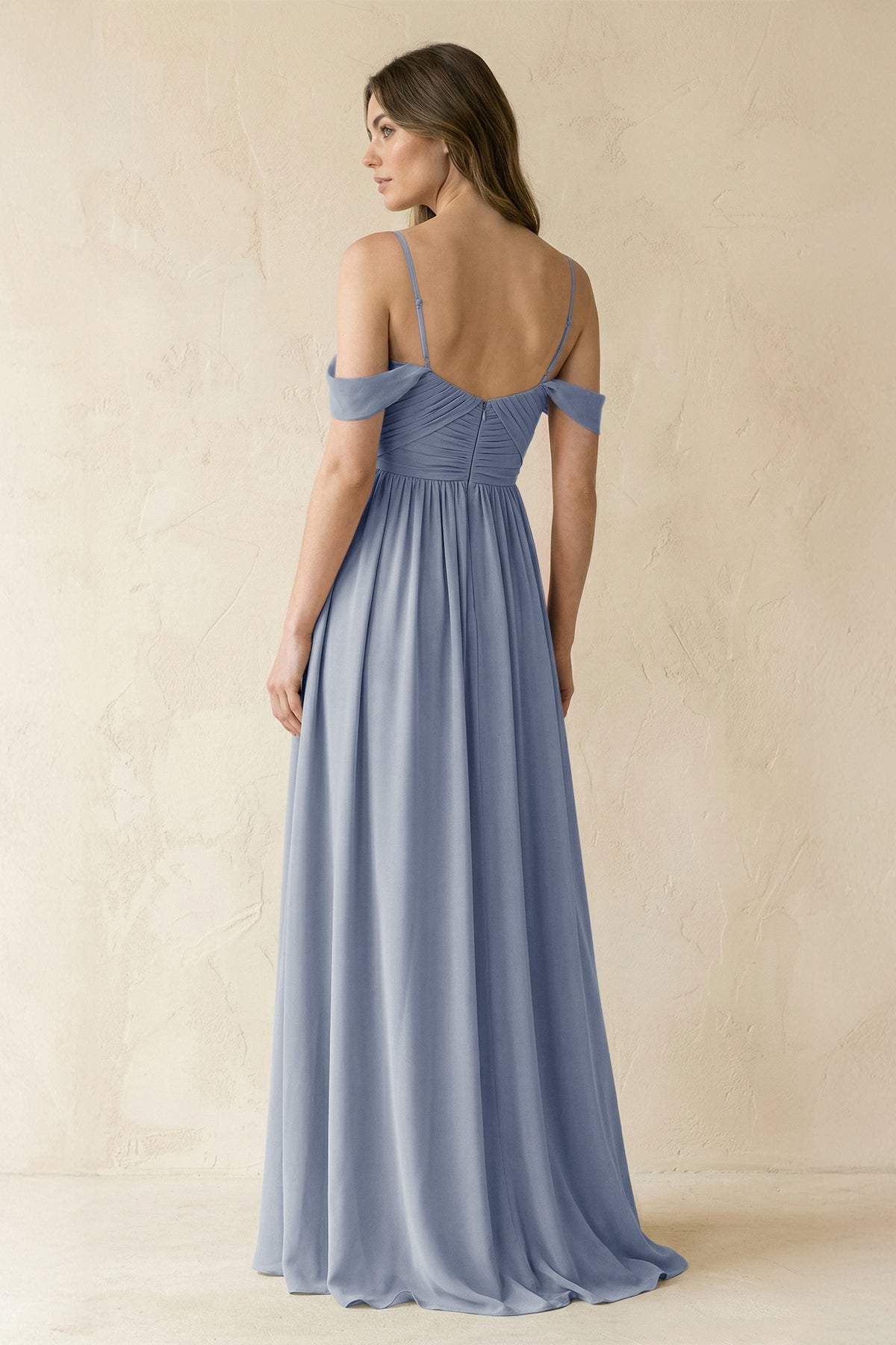 A-Line Off-the-Shoulder Pleated Chiffon Bridesmaid Dress in Twilight