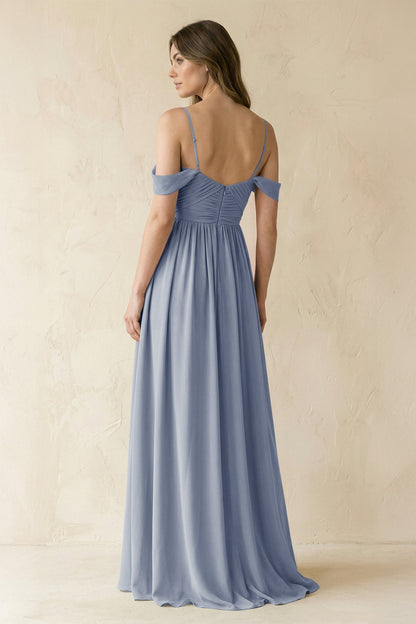 A-Line Off-the-Shoulder Pleated Chiffon Bridesmaid Dress in Twilight