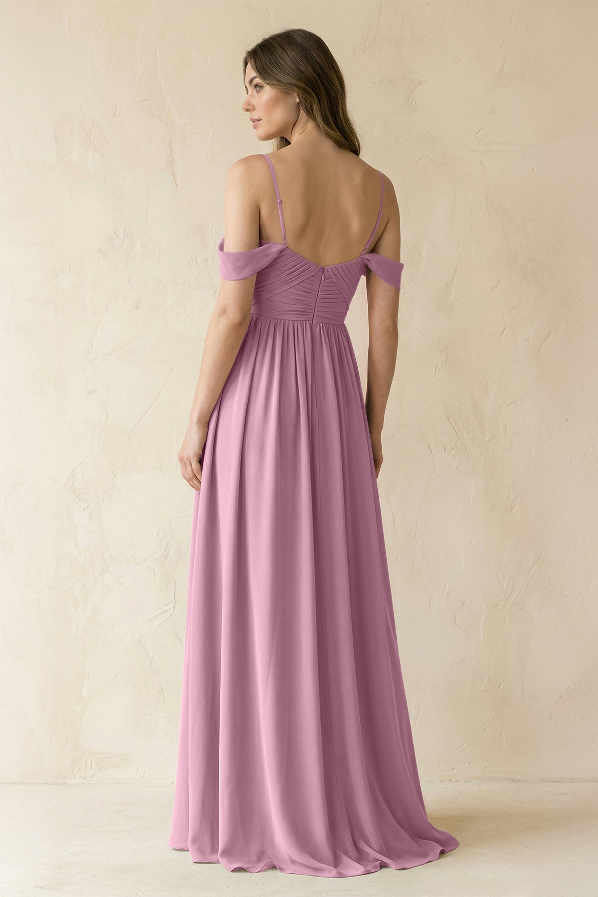 A-Line Off-the-Shoulder Pleated Chiffon Bridesmaid Dress in Vintage Mauve