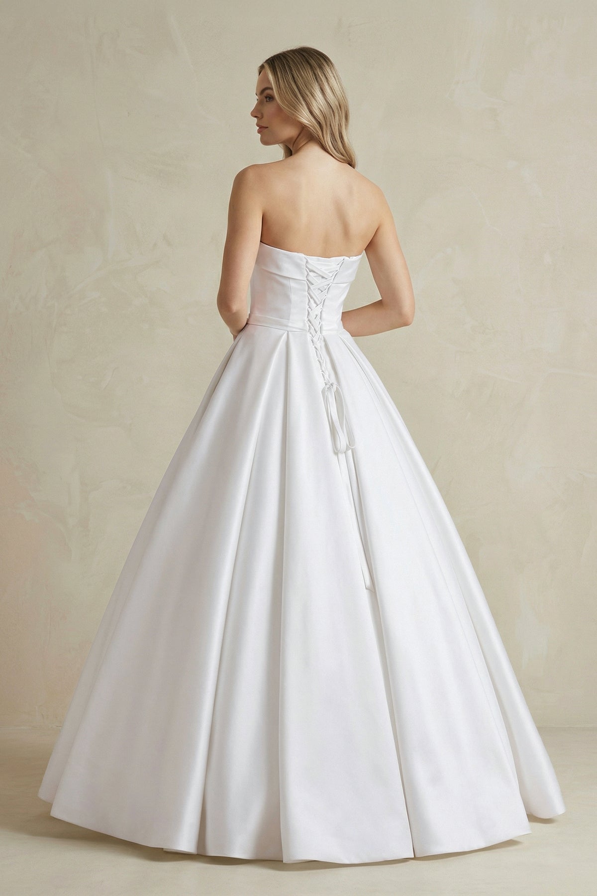 A-Line Corset Strapless Floor Length Wedding Dress with Delicate Bow Belt
