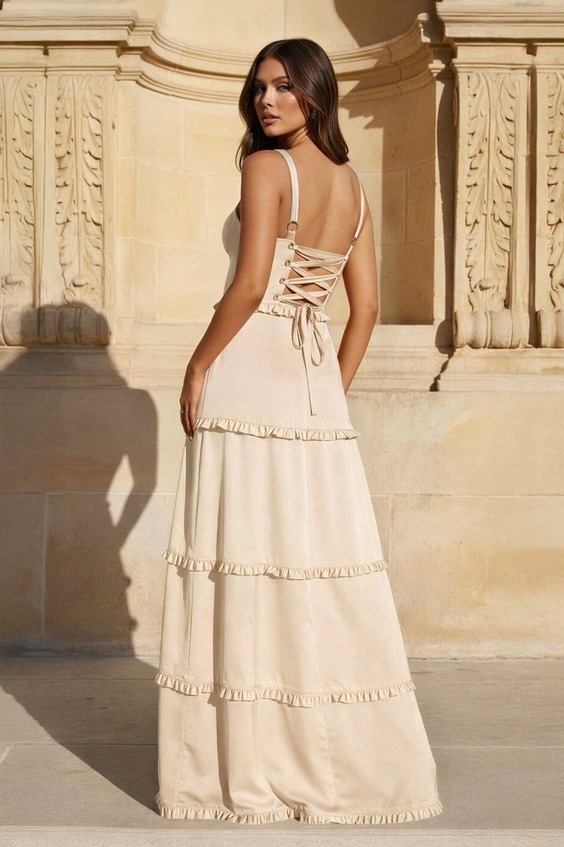 A-Line Hot Pink Ruffles Slit Prom Dress with Lace-up Back