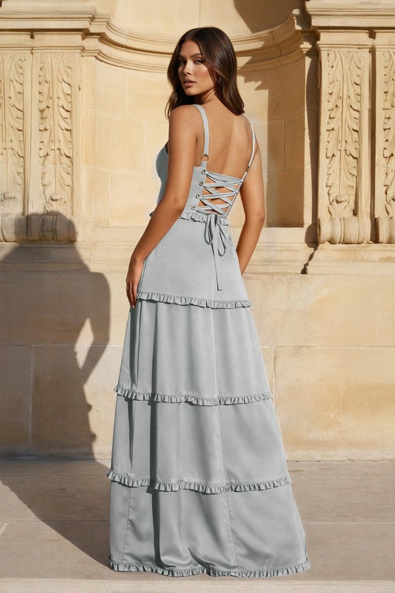 A-Line Hot Pink Ruffles Slit Prom Dress with Lace-up Back