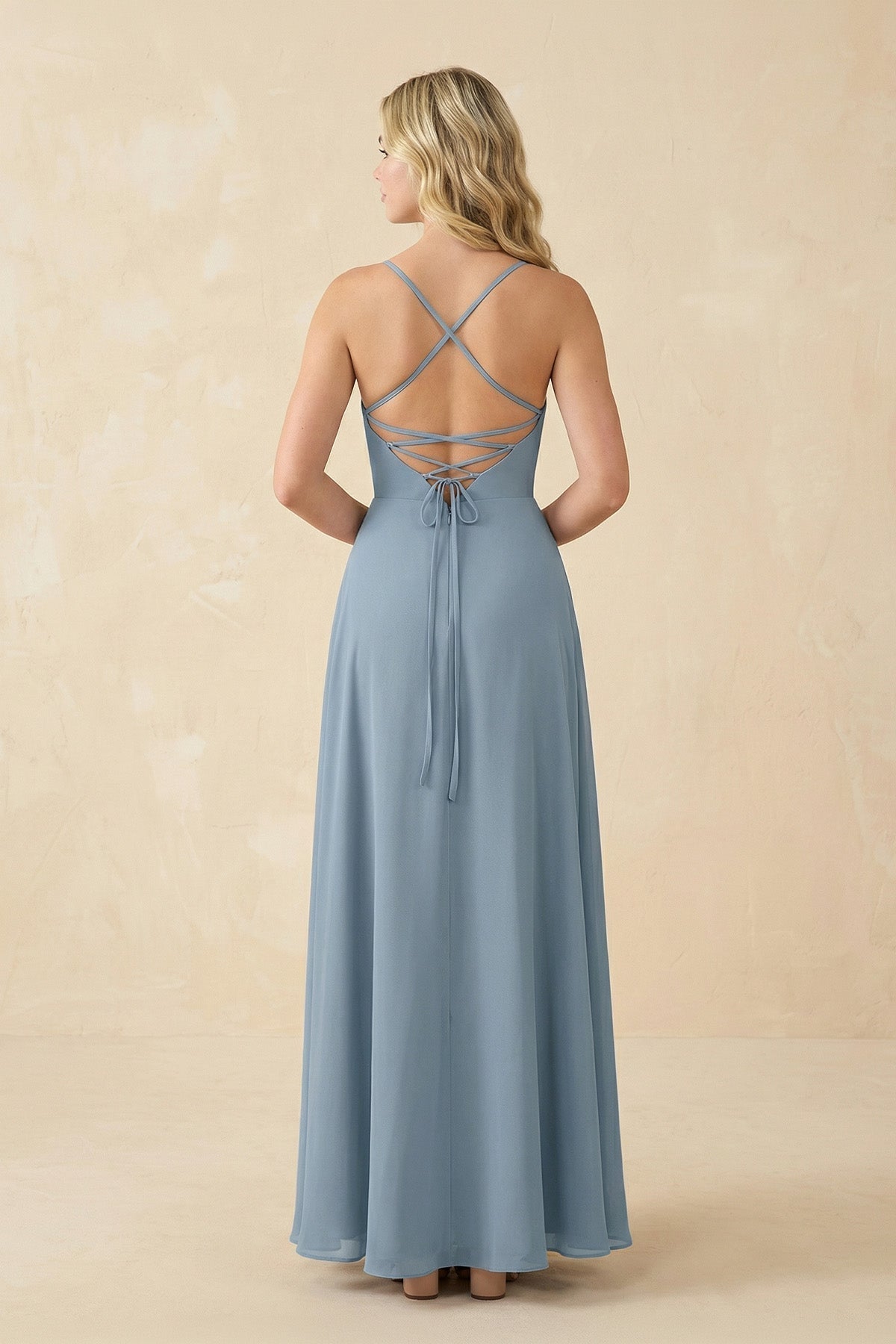 A-Line Chiffon Spaghetti Strap Bridesmaid Dress in Neptune