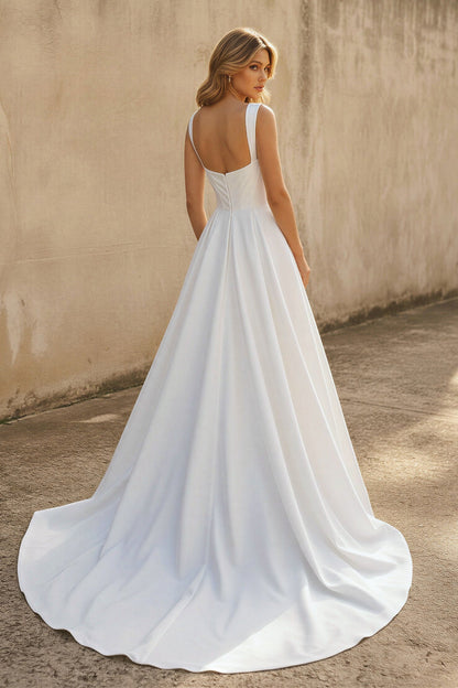 A-line Off-the-Shoulder Sleeveless Satin Simple Bride Wedding Dress