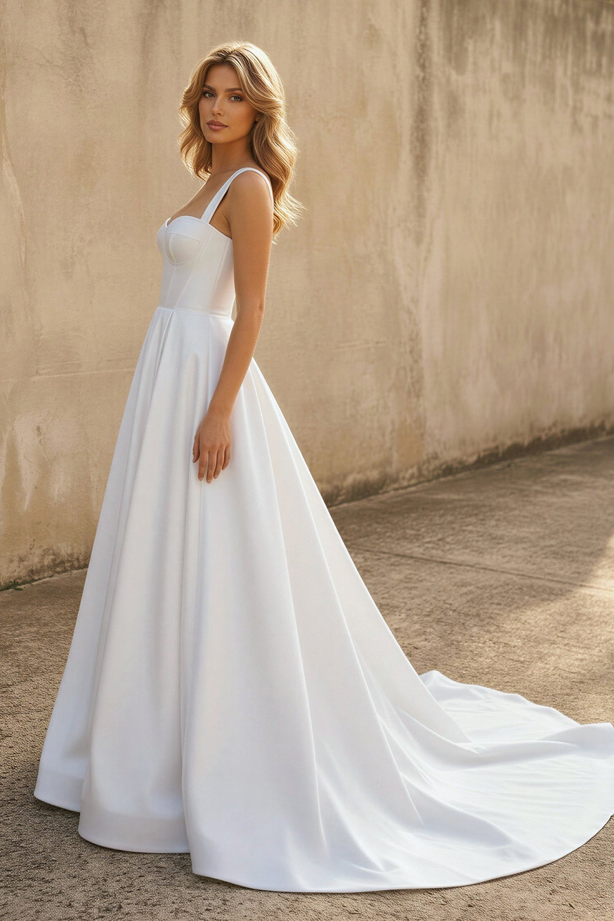 A-line Off-the-Shoulder Sleeveless Satin Simple Bride Wedding Dress