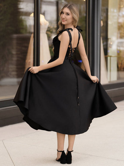 A line Sweetheart Satin Tea Length Homecoming Dress